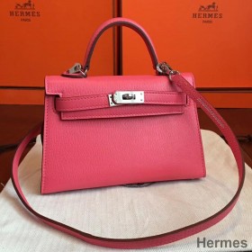 Hermes Kelly Mini II Handmade Bag In Rose Lipstick Chevre Leather