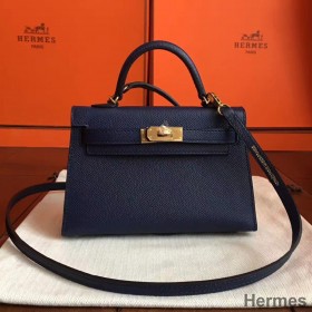 Hermes Kelly Mini II Handmade Bag In Sapphire Epsom Leather
