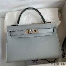 Hermes Kelly Mini II Sellier Handmade Bag In Blue Glacier Epsom Calfskin