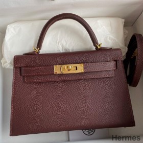 Hermes Kelly Mini II Sellier Handmade Bag In Bordeaux Epsom Calfskin