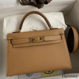 Hermes Kelly Mini II Sellier Handmade Bag In Chai Epsom Calfskin
