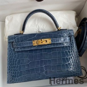 Hermes Kelly Mini II Sellier Handmade Bag In Colvert Shiny Alligator Leather