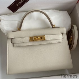 Hermes Kelly Mini II Sellier Handmade Bag In Craie Swift Calfskin