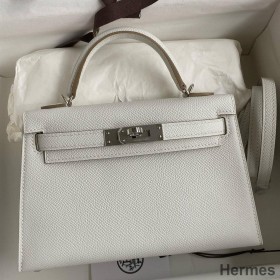 Hermes Kelly Mini II Sellier Handmade Bag In Gris Pale Epsom Calfskin