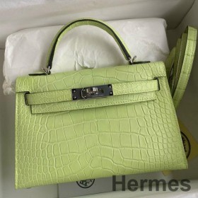 Hermes Kelly Mini II Sellier Handmade Bag In Jaune Bourgeon Matte Alligator Leather