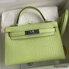 Hermes Kelly Mini II Sellier Handmade Bag In Jaune Bourgeon Matte Alligator Leather