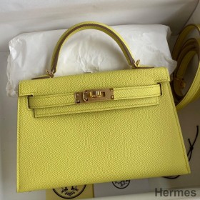 Hermes Kelly Mini II Sellier Handmade Bag In Lime Epsom Calfskin