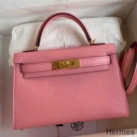Hermes Kelly Mini II Sellier Handmade Bag In Rose Confetti Chevre Mysore Leather