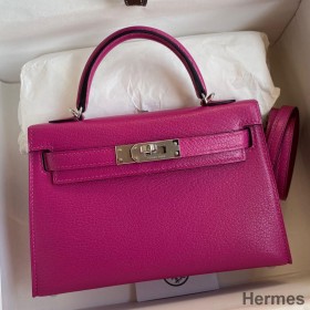Hermes Kelly Mini II Sellier Handmade Bag In Rose Purple Chevre Mysore Leather