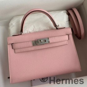 Hermes Kelly Mini II Sellier Handmade Bag In Rose Sakura Epsom Calfskin