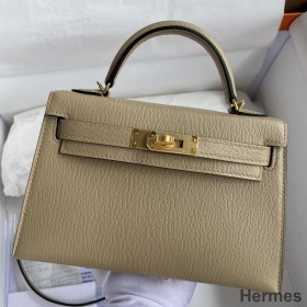 Hermes Kelly Mini II Sellier Handmade Bag In Trench Chevre Mysore Leather