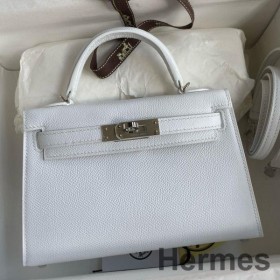 Hermes Kelly Mini II Sellier Handmade Bag In White Epsom Calfskin