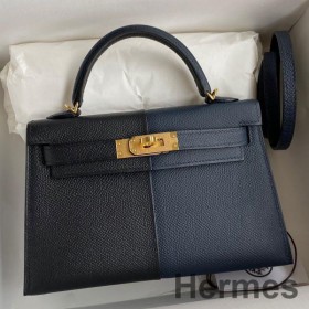 Hermes Kelly Mini II Sellier Tri - color Bag In Black/Blue Indigo/Red Calfskin