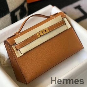 Hermes Kelly Pochette Bag In God Epsom Leather