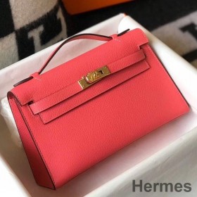 Hermes Kelly Pochette Bag In Rose Lipstick Epsom Leather