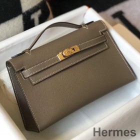 Hermes Kelly Pochette Bag In Taupe Grey Epsom Leather