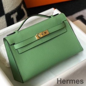 Hermes Kelly Pochette Bag In Vert Criquet Epsom Leather
