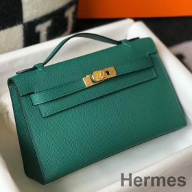 Hermes Kelly Pochette Bag In Vert Veronese Epsom Leather