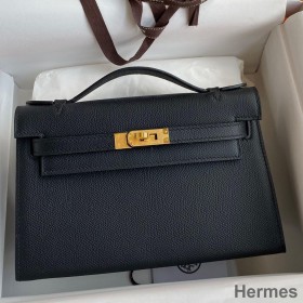 Hermes Kelly Pochette Handmade Bag In Black Epsom Calfskin