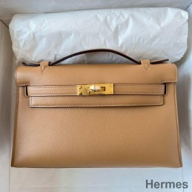 Hermes Kelly Pochette Handmade Bag In Chai Swift Calfskin