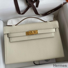 Hermes Kelly Pochette Handmade Bag In Craie Epsom Calfskin
