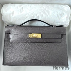 Hermes Kelly Pochette Handmade Bag In Etain Epsom Calfskin
