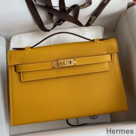 Hermes Kelly Pochette Handmade Bag In Jaune Ambre Epsom Calfskin