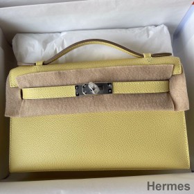Hermes Kelly Pochette Handmade Bag In Jaune Poussin Epsom Calfskin