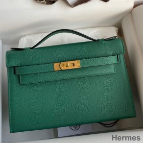 Hermes Kelly Pochette Handmade Bag In Malachite Epsom Calfskin