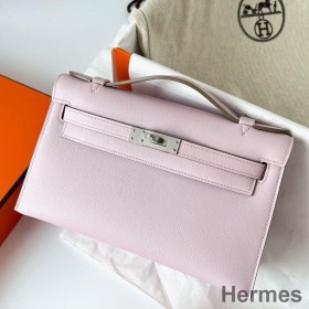 Hermes Kelly Pochette Handmade Bag In Mauve Pale Swift Calfskin