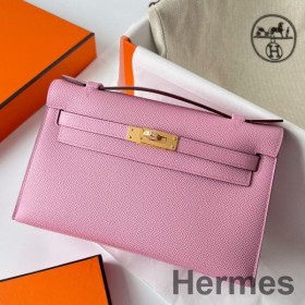 Hermes Kelly Pochette Handmade Bag In Mauve Sylvestre Epsom Calfskin