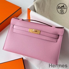 Hermes Kelly Pochette Handmade Bag In Mauve Sylvestre Epsom Calfskin