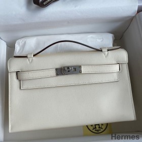 Hermes Kelly Pochette Handmade Bag In Nata Swift Calfskin