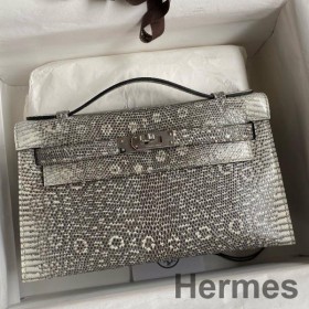 Hermes Kelly Pochette Handmade Bag In Natural Lizard Skin