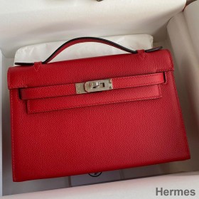 Hermes Kelly Pochette Handmade Bag In Red Epsom Calfskin