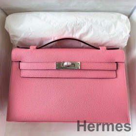 Hermes Kelly Pochette Handmade Bag In Rose Confetti Epsom Calfskin