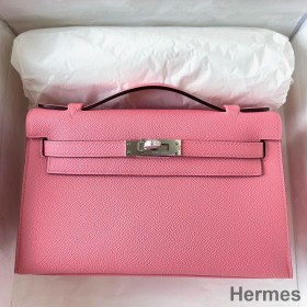 Hermes Kelly Pochette Handmade Bag In Rose Confetti Epsom Calfskin