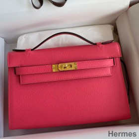 Hermes Kelly Pochette Handmade Bag In Rose Lipstick Epsom Calfskin
