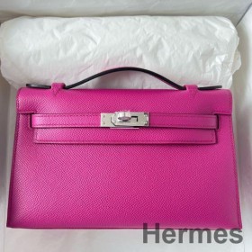 Hermes Kelly Pochette Handmade Bag In Rose Purple Epsom Calfskin