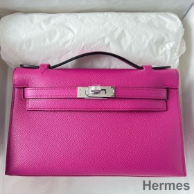 Hermes Kelly Pochette Handmade Bag In Rose Purple Epsom Calfskin