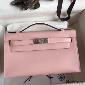 Hermes Kelly Pochette Handmade Bag In Rose Sakura Swift Calfskin