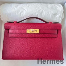 Hermes Kelly Pochette Handmade Bag In Rouge Grenat Epsom Calfskin