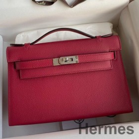 Hermes Kelly Pochette Handmade Bag In Ruby Epsom Calfskin