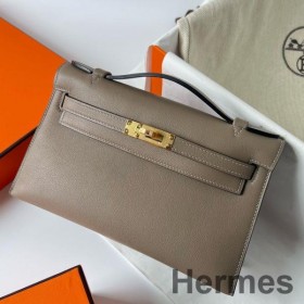 Hermes Kelly Pochette Handmade Bag In Taupe Swift Calfskin