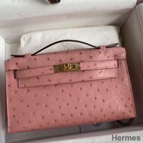 Hermes Kelly Pochette Handmade Bag In Terre Cuite Ostrich Leather