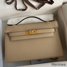 Hermes Kelly Pochette Handmade Bag In Trench Epsom Calfskin