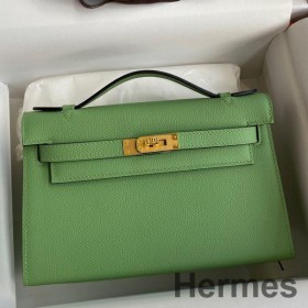 Hermes Kelly Pochette Handmade Bag In Vert Criquet Epsom Calfskin