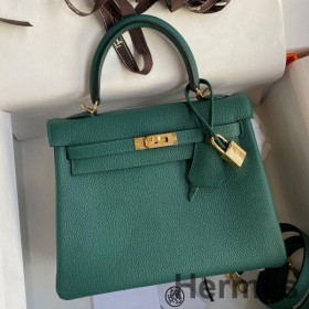 Hermes Kelly Retourne 25 Handmade Bag In Blue Paon Clemence Leather