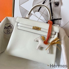 Hermes Kelly Retourne 25 Handmade Bag In Craie Swift Calfskin