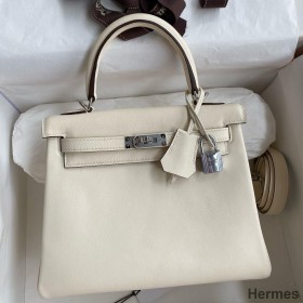 Hermes Kelly Retourne 25 Handmade Bag In Nata Swift Calfskin